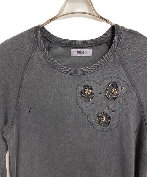 DIESEL（ディーゼル）DIESEL (ディーゼル) ダメージ加工スウェットワンピース　ビジュー付きワンピース グレー サイズ:Sの古着・服飾アイテム