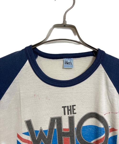 THE KNiTS（ザ ニッツ）THE KNiTS (ザ ニッツ) 【古着】The WHOバンドTシャツ　ラグランT 両面プリント　AMERICAN TOUR '82 80年代 1982 LFS-S/R CO ホワイト×ネイビー サイズ:Lの古着・服飾アイテム
