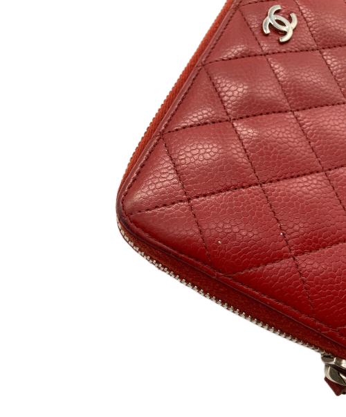 CHANEL（シャネル）CHANEL (シャネル) キャビアスキンラウンドファスナー財布　ウォレット　長財布 レッド サイズ:実寸参照の古着・服飾アイテム