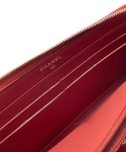 CHANEL（シャネル）CHANEL (シャネル) キャビアスキンラウンドファスナー財布　ウォレット　長財布 レッド サイズ:実寸参照の古着・服飾アイテム