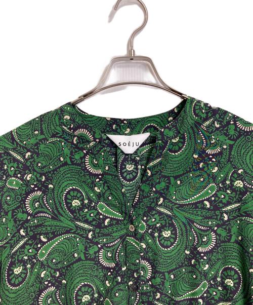 SOEJU（ソージュ）SOEJU (ソージュ) ペイズリー柄ワンピース　長袖ワンピース　総柄　日本製 グリーン サイズ:FREEの古着・服飾アイテム