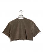 THE NEWHOUSEザ ニューハウス）の古着「【HPS別注】ベロア5分袖Tシャツ　ショートトップス　Tee  日本製」｜ブラウン