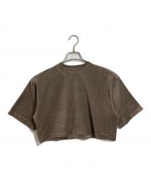 THE NEWHOUSE（ザ ニューハウス）の古着「【HPS別注】ベロア5分袖Tシャツ　ショートトップス　Tee  日本製」｜ブラウン