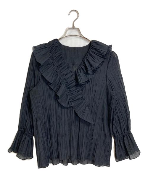 journal standard L'essage（ジャーナルスタンダード レサージュ）journal standard L'essage (ジャーナルスタンダード レサージュ) ラッフルワッシャープリーツブラウス　フリルブラウス　長袖ブラウス　セレモニー ブラック サイズ:実寸参照の古着・服飾アイテム