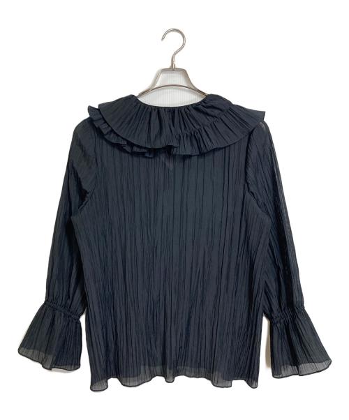 journal standard L'essage（ジャーナルスタンダード レサージュ）journal standard L'essage (ジャーナルスタンダード レサージュ) ラッフルワッシャープリーツブラウス　フリルブラウス　長袖ブラウス　セレモニー ブラック サイズ:実寸参照の古着・服飾アイテム