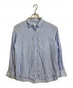 FRAMeWORKフレームワーク）の古着「フレンチリネンレギュラーカラーシャツ　長袖シャツ　ストライプ　麻」｜ブルー
