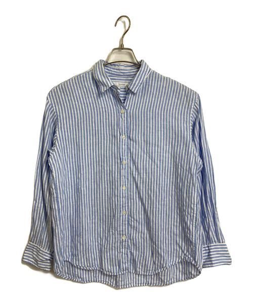 FRAMeWORK（フレームワーク）FRAMeWORK (フレームワーク) フレンチリネンレギュラーカラーシャツ　長袖シャツ　ストライプ　麻 ブルー サイズ:実寸参照の古着・服飾アイテム