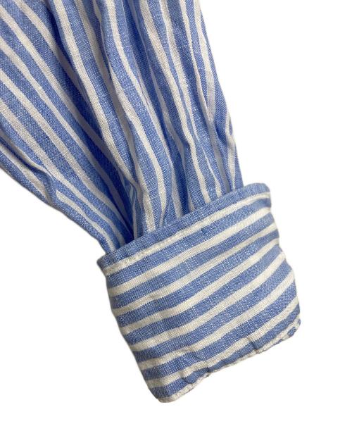 FRAMeWORK（フレームワーク）FRAMeWORK (フレームワーク) フレンチリネンレギュラーカラーシャツ　長袖シャツ　ストライプ　麻 ブルー サイズ:実寸参照の古着・服飾アイテム