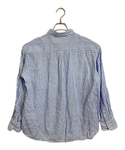 FRAMeWORK（フレームワーク）FRAMeWORK (フレームワーク) フレンチリネンレギュラーカラーシャツ　長袖シャツ　ストライプ　麻 ブルー サイズ:実寸参照の古着・服飾アイテム