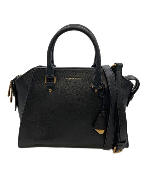 CHARLES & KEITH（チャールズアンドキース）CHARLES & KEITH (チャールズ＆キース) ダブルハンドルトートバッグ ２WAYショルダーバッグ PUレザー ブラック サイズ:実寸参照の古着・服飾アイテム