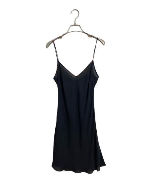 POLO RALPH LAUREN（ポロ・ラルフローレン）POLO RALPH LAUREN (ポロ・ラルフローレン) フラワー総柄ノースリーブシルクワンピース　裾ティアードワンピース　花柄 ネイビー×レッドの古着・服飾アイテム