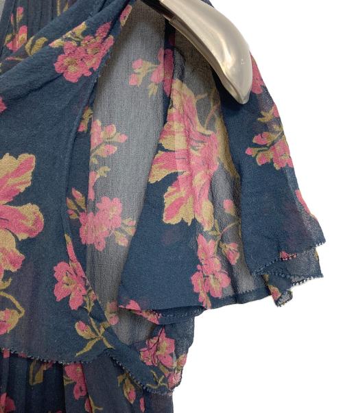 POLO RALPH LAUREN（ポロ・ラルフローレン）POLO RALPH LAUREN (ポロ・ラルフローレン) フラワー総柄ノースリーブシルクワンピース　裾ティアードワンピース　花柄 ネイビー×レッドの古着・服飾アイテム