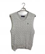 POLO RALPH LAURENポロ・ラルフローレン）の古着「ケーブルニット　コットンニットベスト　ポニー刺繍」｜グレー