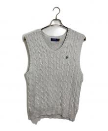 POLO RALPH LAUREN（ポロ・ラルフローレン）の古着「ケーブルニット　コットンニットベスト　ポニー刺繍」｜グレー