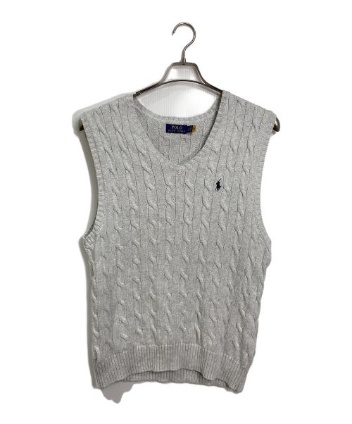 POLO RALPH LAUREN（ポロ・ラルフローレン）POLO RALPH LAUREN (ポロ・ラルフローレン) ケーブルニット　コットンニットベスト　ポニー刺繍 グレー サイズ:Lの古着・服飾アイテム