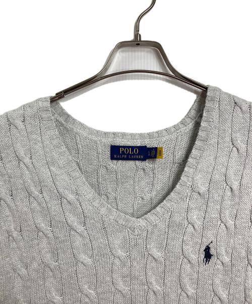 POLO RALPH LAUREN（ポロ・ラルフローレン）POLO RALPH LAUREN (ポロ・ラルフローレン) ケーブルニット　コットンニットベスト　ポニー刺繍 グレー サイズ:Lの古着・服飾アイテム