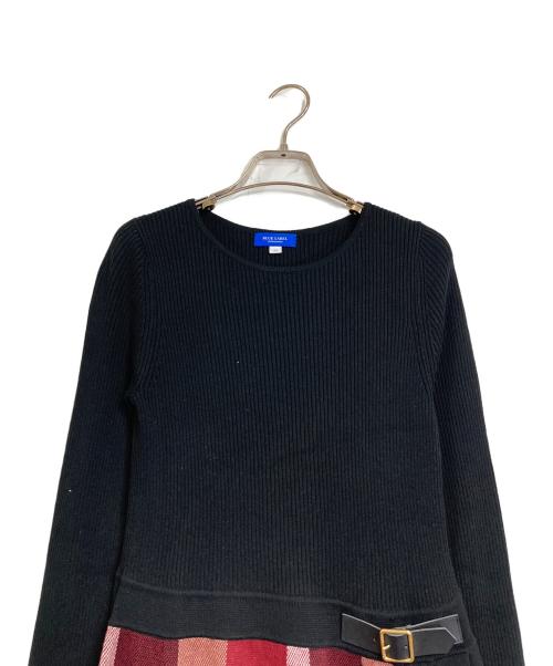BLUE LABEL CRESTBRIDGE（ブルーレーベルクレストブリッジ）BLUE LABEL CRESTBRIDGE (ブルーレーベルクレストブリッジ) サイドベルト付チェック切替ニットワンピース ブラック×ブラウン サイズ:Mの古着・服飾アイテム