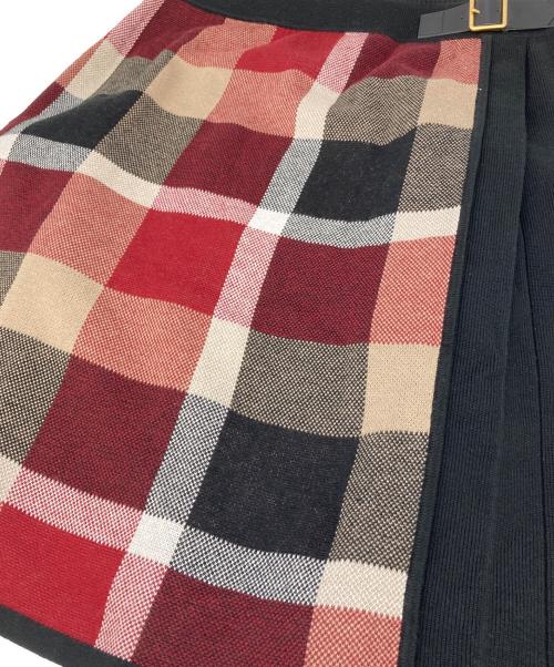 BLUE LABEL CRESTBRIDGE（ブルーレーベルクレストブリッジ）BLUE LABEL CRESTBRIDGE (ブルーレーベルクレストブリッジ) サイドベルト付チェック切替ニットワンピース ブラック×ブラウン サイズ:Mの古着・服飾アイテム