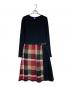 BLUE LABEL CRESTBRIDGE（ブルーレーベルクレストブリッジ）の古着「サイドベルト付チェック切替ニットワンピース」｜ブラック×ブラウン