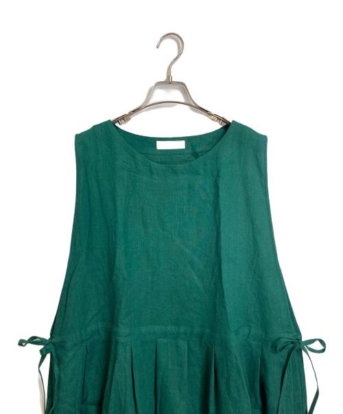 wafu（ワフー）wafu (ワフー) サイドリボンノースリーブリネンワンピース　麻ワンピース　ゆったり グリーン サイズ:FREEの古着・服飾アイテム