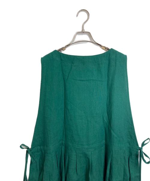 wafu（ワフー）wafu (ワフー) サイドリボンノースリーブリネンワンピース　麻ワンピース　ゆったり グリーン サイズ:FREEの古着・服飾アイテム