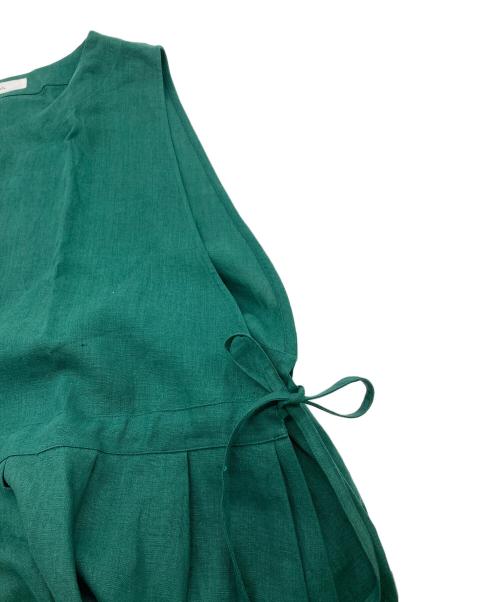 wafu（ワフー）wafu (ワフー) サイドリボンノースリーブリネンワンピース　麻ワンピース　ゆったり グリーン サイズ:FREEの古着・服飾アイテム