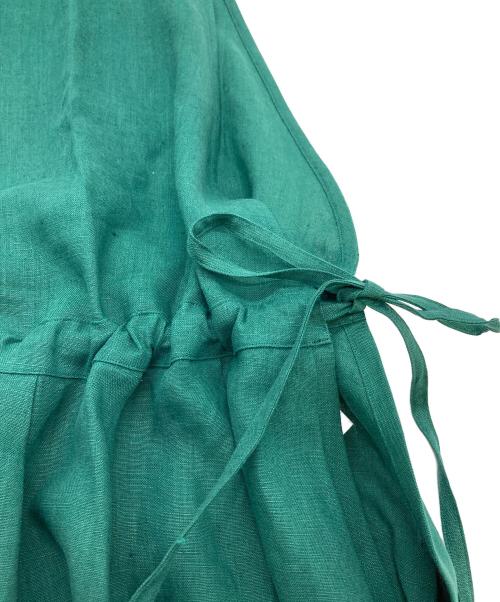 wafu（ワフー）wafu (ワフー) サイドリボンノースリーブリネンワンピース　麻ワンピース　ゆったり グリーン サイズ:FREEの古着・服飾アイテム