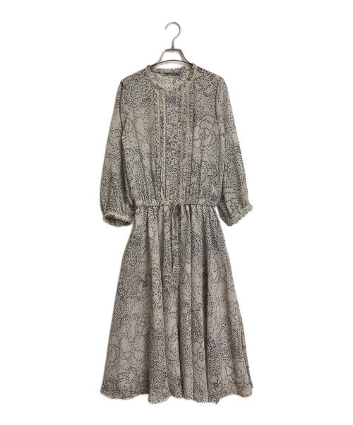 INGEBORG（インゲボルグ）INGEBORG (インゲボルグ) カメリア小紋プリントブラウスワンピース　長袖ワンピース　ロングワンピース　日本製 グレー サイズ:実寸参照の古着・服飾アイテム