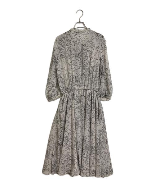 INGEBORG（インゲボルグ）INGEBORG (インゲボルグ) カメリア小紋プリントブラウスワンピース　長袖ワンピース　ロングワンピース　日本製 グレー サイズ:実寸参照の古着・服飾アイテム