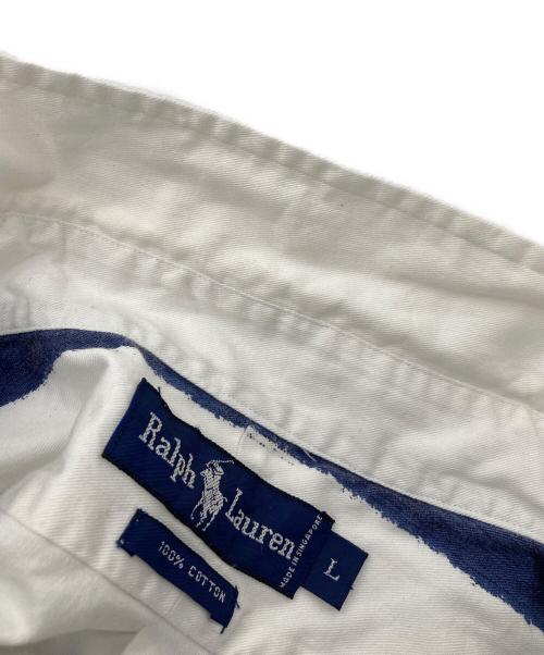 POLO RALPH LAUREN（ポロ・ラルフローレン）POLO RALPH LAUREN (ポロ・ラルフローレン) 【古着】90’S手書きボーダーシャツ　長袖シャツ　90年代　ポニー刺繍 ネイビー×ホワイト サイズ:Lの古着・服飾アイテム