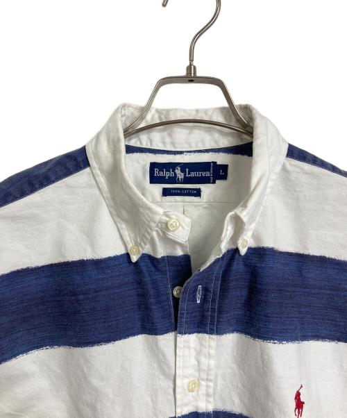 POLO RALPH LAUREN（ポロ・ラルフローレン）POLO RALPH LAUREN (ポロ・ラルフローレン) 【古着】90’S手書きボーダーシャツ　長袖シャツ　90年代　ポニー刺繍 ネイビー×ホワイト サイズ:Lの古着・服飾アイテム