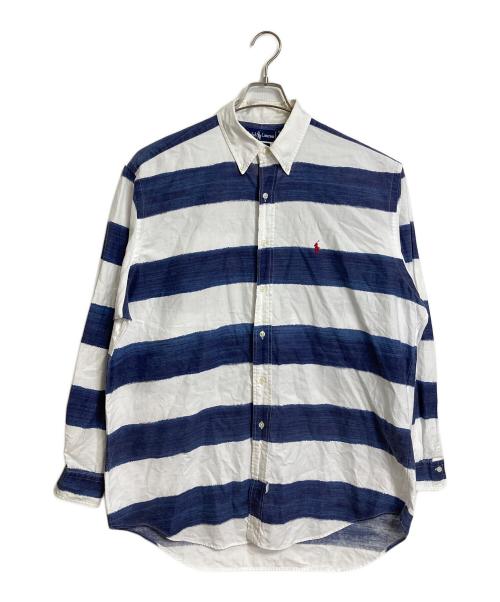 POLO RALPH LAUREN（ポロ・ラルフローレン）POLO RALPH LAUREN (ポロ・ラルフローレン) 【古着】90’S手書きボーダーシャツ　長袖シャツ　90年代　ポニー刺繍 ネイビー×ホワイト サイズ:Lの古着・服飾アイテム
