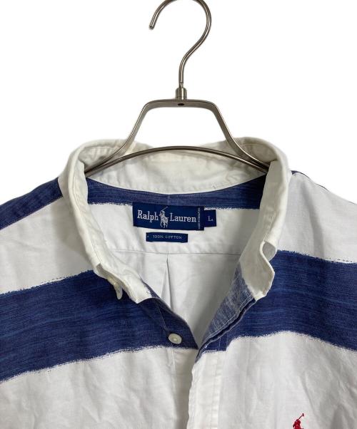 POLO RALPH LAUREN（ポロ・ラルフローレン）POLO RALPH LAUREN (ポロ・ラルフローレン) 【古着】90’S手書きボーダーシャツ　長袖シャツ　90年代　ポニー刺繍 ネイビー×ホワイト サイズ:Lの古着・服飾アイテム