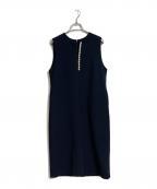 La boutique BonBonラブティックボンボン）の古着「フロントビッグパールジャンドレ　ノースリーブワンピース」｜ネイビー