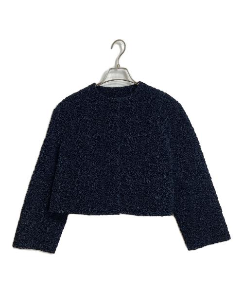 Christian Dior（クリスチャン ディオール）Christian Dior (クリスチャン ディオール) ノーカラーショートジャケット シルクポリノノーカラージャケット ネイビー サイズ:34の古着・服飾アイテム