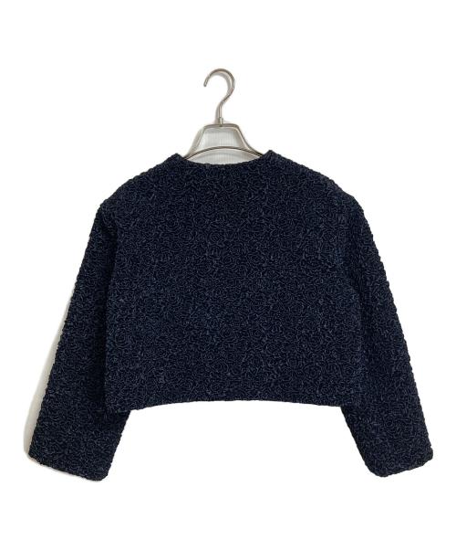 Christian Dior（クリスチャン ディオール）Christian Dior (クリスチャン ディオール) ノーカラーショートジャケット シルクポリノノーカラージャケット ネイビー サイズ:34の古着・服飾アイテム
