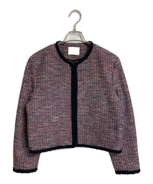 IENA（イエナ）IENA (イエナ) ツイードシャツブルゾン　ツイードジャケット　ノーカラージャケット　セレモニー　BALLI社製ツイード　日本製 ブラック×ピンク サイズ:38の古着・服飾アイテム