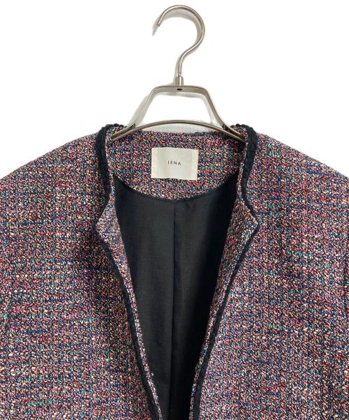 IENA（イエナ）IENA (イエナ) ツイードシャツブルゾン　ツイードジャケット　ノーカラージャケット　セレモニー　BALLI社製ツイード　日本製 ブラック×ピンク サイズ:38の古着・服飾アイテム