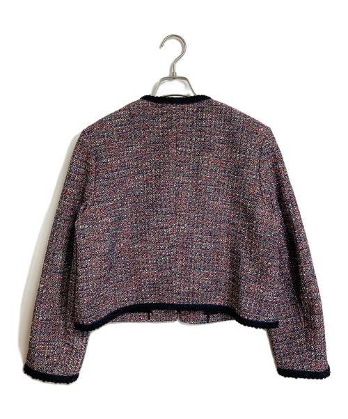 IENA（イエナ）IENA (イエナ) ツイードシャツブルゾン　ツイードジャケット　ノーカラージャケット　セレモニー　BALLI社製ツイード　日本製 ブラック×ピンク サイズ:38の古着・服飾アイテム
