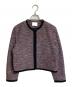 IENA（イエナ）の古着「ツイードシャツブルゾン　ツイードジャケット　ノーカラージャケット　セレモニー　BALLI社製ツイード　日本製」｜ブラック×ピンク