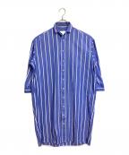 ticcaティッカ）の古着「コットンワイドストライプスクエアビッグロングシャツ　シャツワンピース　ロングワンピース　日本製」｜ブルー×ホワイト