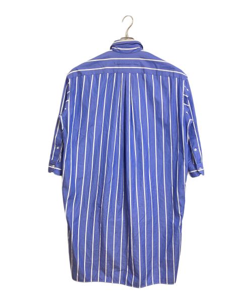 ticca（ティッカ）ticca (ティッカ) コットンワイドストライプスクエアビッグロングシャツ　シャツワンピース　ロングワンピース　日本製 ブルー×ホワイト サイズ:FREEの古着・服飾アイテム
