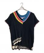 bodysong.ボディソング）の古着「オーバーサイズベスト　ニットベスト　デザインベスト　アシンメトリー　日本製」｜ブラック