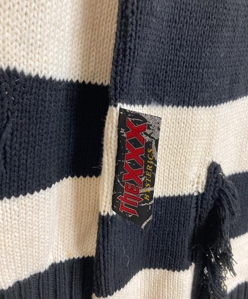Thee Hysteric XXX（ジィ ヒステリックトリプルエックス）Thee Hysteric XXX (ジィ ヒステリックトリプルエックス) ボーダー クラッシュセーター　クラッシュニット　ダメージ加工 ベージュ×ブラック サイズ:FREEの古着・服飾アイテム