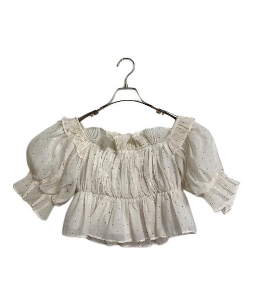 Snidel（スナイデル）Snidel (スナイデル) Sustainaギャザーオフショルブラウス　半袖ブラウス　ショートトップス　ドット　24SS ホワイト サイズ: FREEの古着・服飾アイテム