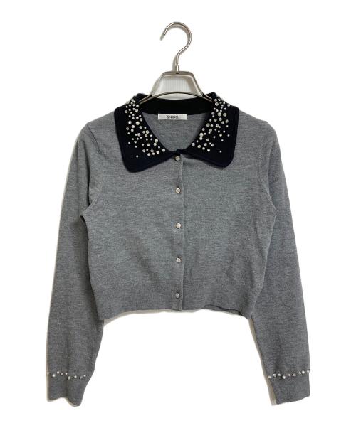 Snidel（スナイデル）Snidel (スナイデル) ビジューカラーニットカーディガン　ショートカーディガン　パール グレー サイズ:FREEの古着・服飾アイテム