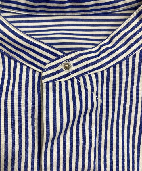 MACPHEE（マカフィー）MACPHEE (マカフィー) コットンブロード バンドカラークロップドシャツ　半袖シャツ　半袖ブラウス　ボーダー　ストライプ　日本製 ブルー サイズ:36の古着・服飾アイテム