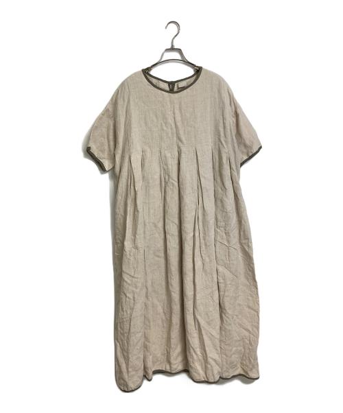 TSUHARU by samansa Mos2（ツハル バイ サマンサモスモス）TSUHARU by Samansa Mos2 (ツハル バイ サマンサモスモス) リネンパイピングワンピース ベージュ×オリーブ サイズ:FREEの古着・服飾アイテム
