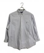 RALPH LAURENラルフローレン）の古着「【古着】ストライプシャツ　長袖シャツ　オーバーサイズ　ポニー刺繍」｜スカイブルー