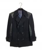 VERSACEヴェルサーチェ）の古着「レザー切替ウールコート」｜ブラック